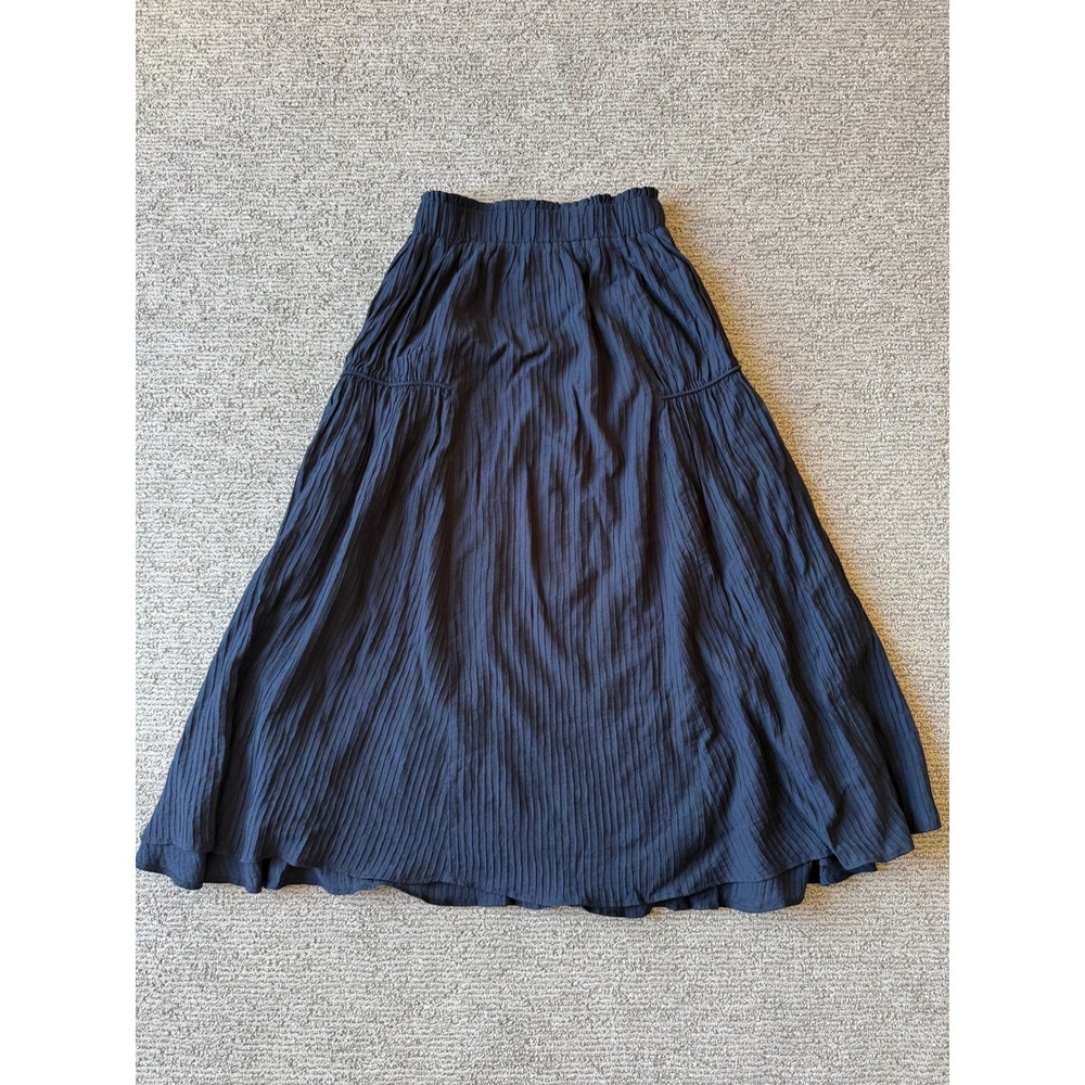 Calista Navy Blue Boho Peasant Maxi Skirt Elastic Waist Tiered Flowy Womens M